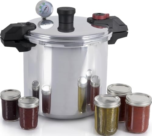 T-fal 22-Quart Aluminum Pressure Canner, 3 PSI Settings, Home Canning, Includes Racks &amp; Canning Guide, Large Capacity, Pressure &amp; Water Bath Canning for Vegetables, Meats, Seafood &amp; Fruits, Silver: Home &amp; Kitchen